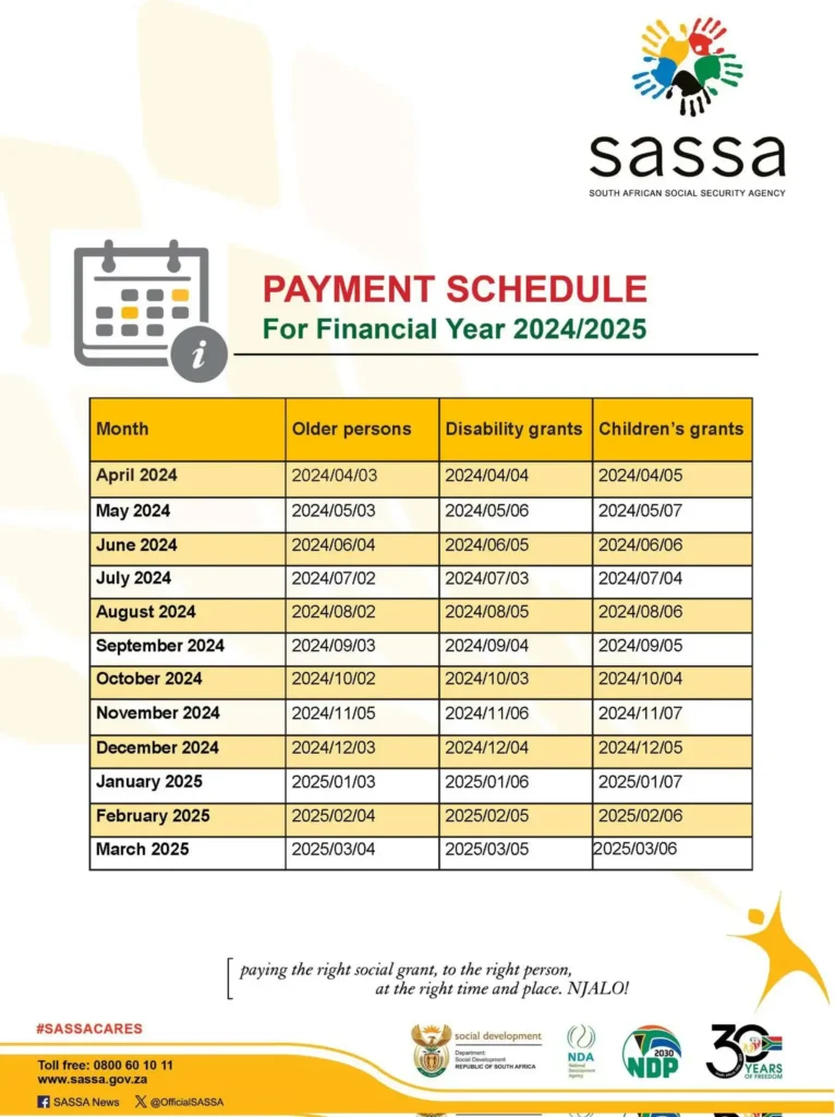 SASSA Payment Dates 2024-25