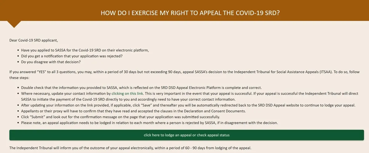 SASSA Status Check Appeal Eligibility