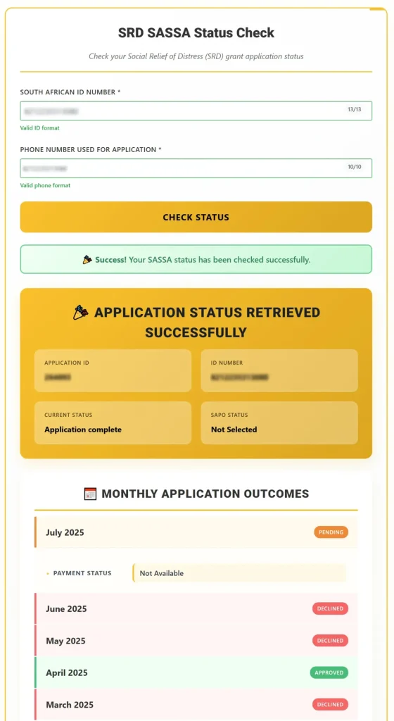 SASSA Status Check result